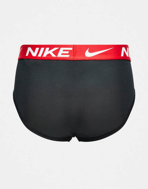 Nike - Essential Microfibre - Set van 3 heupslips van microvezel in zwart met gekleurde tailleband in bruin / rood / lila, 3 van 3