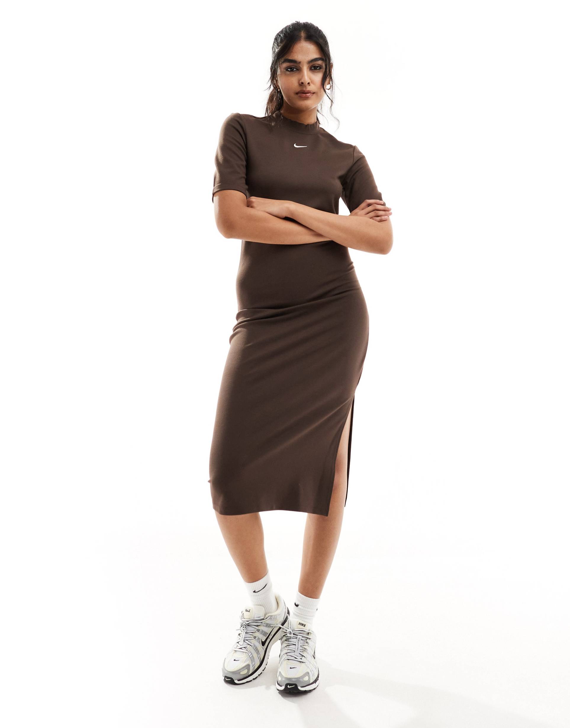 nike essential midi dress in brown