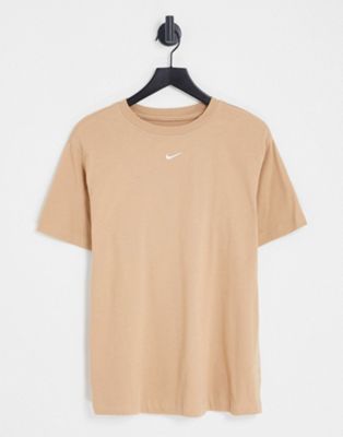 Nike Essential mini swoosh boyfriend t-shirt in hemp brown | ASOS