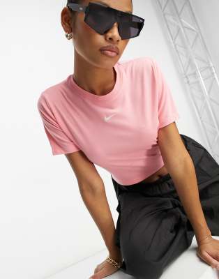 Nike Essential mini swoosh crop t-shirt in coral pink | ASOS