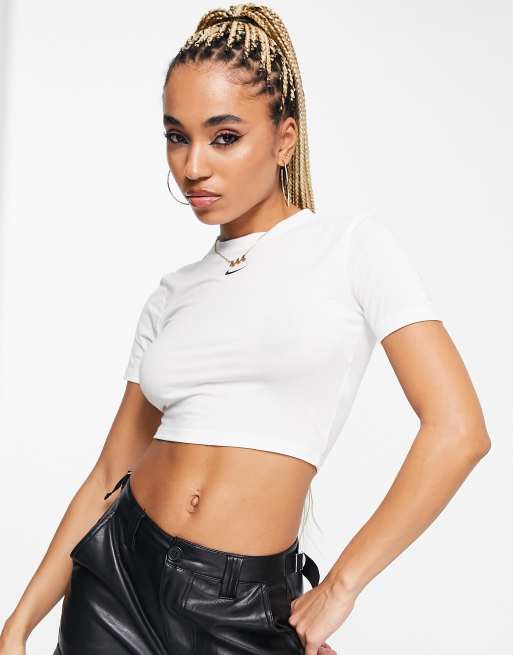 Nike white mini swoosh best sale crop top