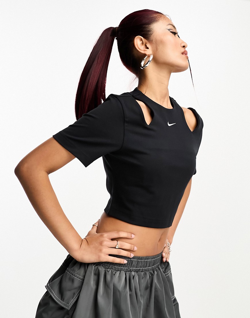 Nike Essential mini swoosh cut out top in black
