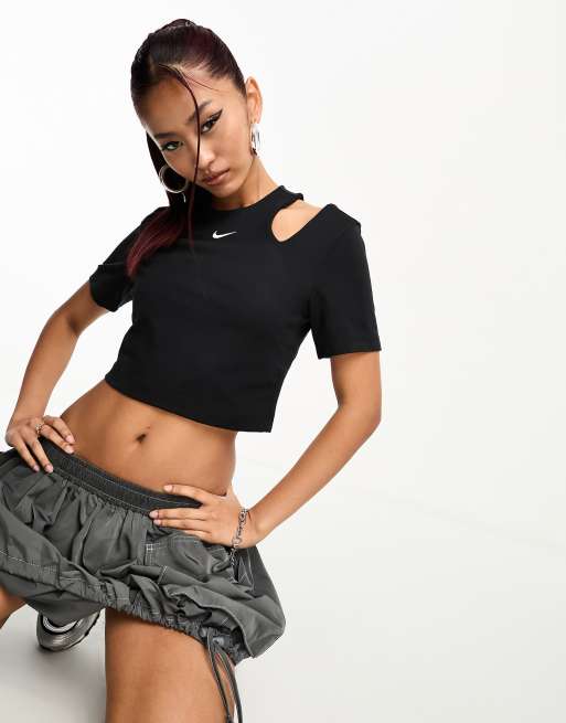 Nike black mini swoosh crop clearance top