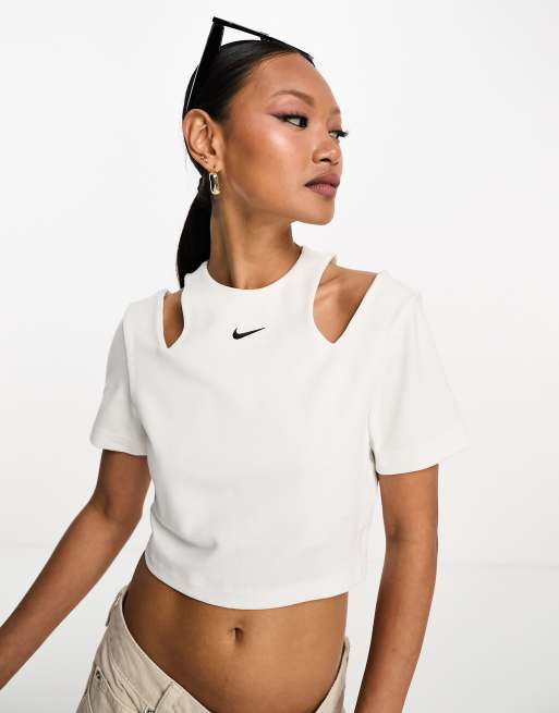 Nike white mini swoosh crop sales top