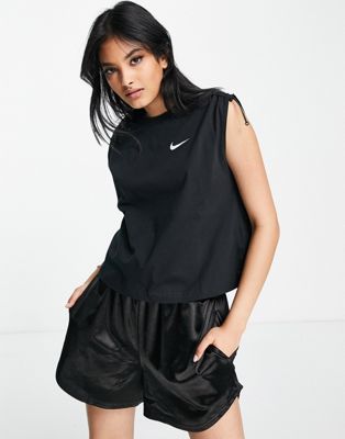 Nike Essential mini swoosh drawstring t-shirt in black