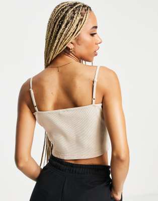 Nike Essential mini swoosh ribbed cropped cami in black