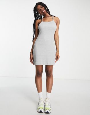 Nike Essential mini swoosh ribbed dress in grey heather - ASOS Price Checker