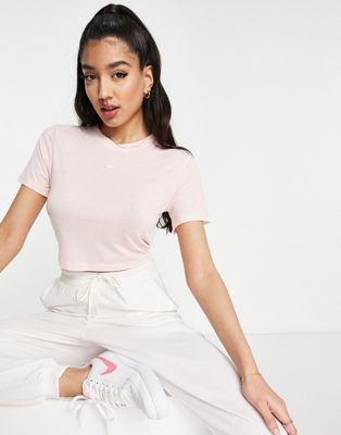 Nike Essential mini swoosh slim cropped t-shirt in light pink