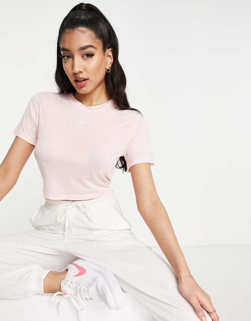 Nike Essential mini swoosh slim cropped t-shirt in light pink | ASOS