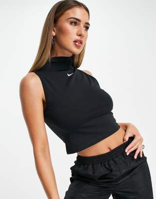 Nike essential mock neck crop vest top in black