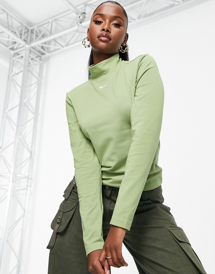 Nike essential mock neck long sleeve top in alligator green