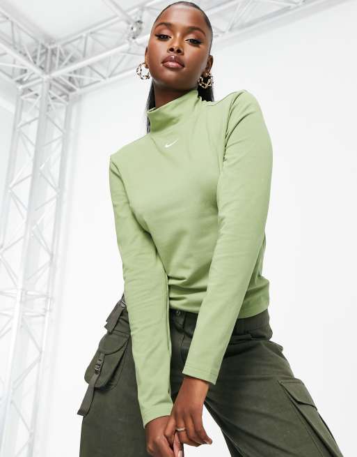 Nike essential mock neck long sleeve top in alligator green | ASOS