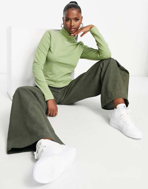 Nike essential mock neck long sleeve top in alligator green | ASOS