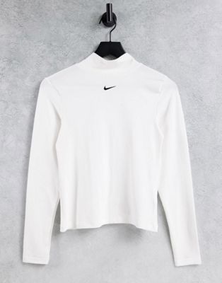Nike essential mock neck long sleeve top in white | ASOS