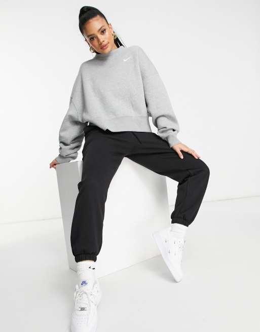 Nike mini swoosh oversized boxy grey sweatshirt new arrivals