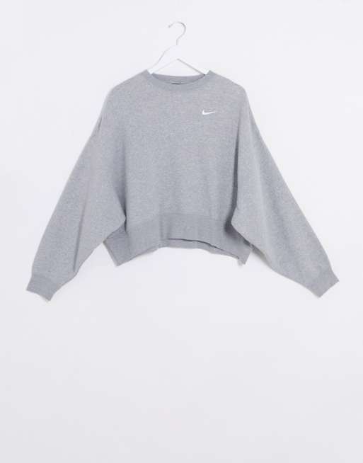 Nike grey mini swoosh best sale oversized sweatshirt