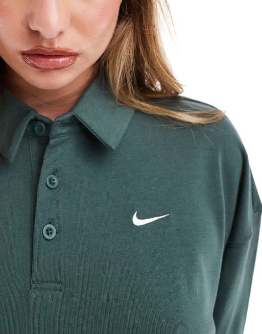 Nike Essential oversized long sleeve polo in dark green | ASOS