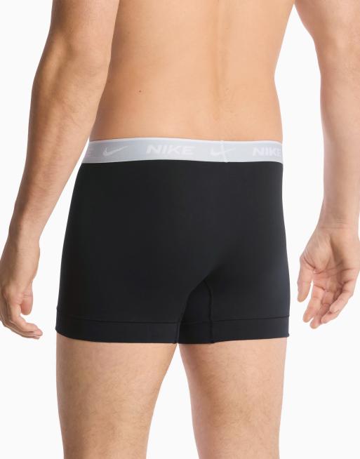 Nike - Essential - Pakke med 3 par sorte boksershorts i bomuld med gråt/lilla/grønt taljebånd, 4 af 4