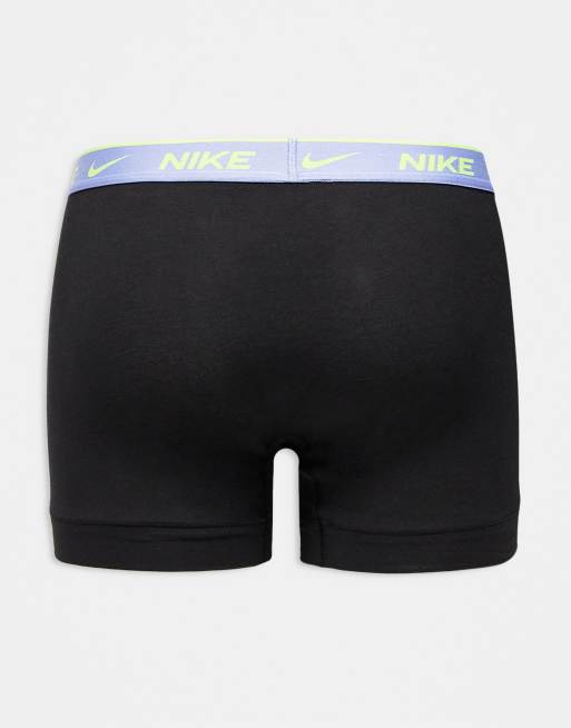 Nike - Essential - Pakke med 3 par sorte boksershorts i bomuld med lavendellilla/blåt/grønt taljebånd, 2 af 3