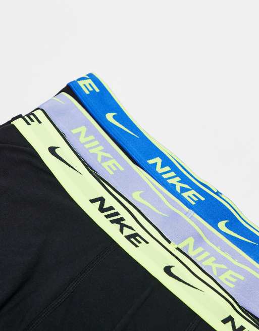 Nike - Essential - Pakke med 3 par sorte boksershorts i bomuld med lavendellilla/blåt/grønt taljebånd, 3 af 3