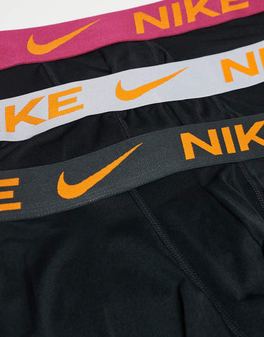 Nike - Essential - Pakke med 3 par sorte boksershorts med farvede taljebånd i koksgrå/grå/pink i mikrofiber, 2 af 3