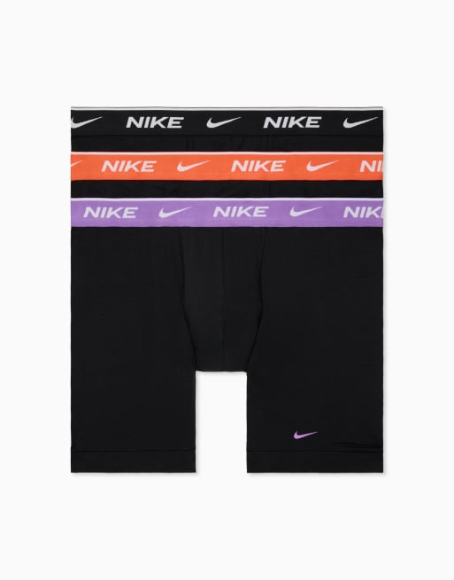 Nike - Essential - Pakke med 3 par sorte boksershorts med lilla/orange/sorte taljebånd i bomuld