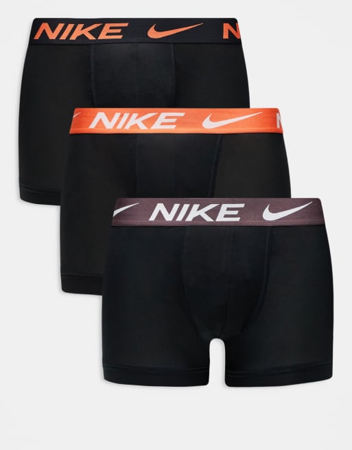 Nike - Essential - Pakke med 3 par sorte boksershorts med orange/brune/sorte taljebånd
