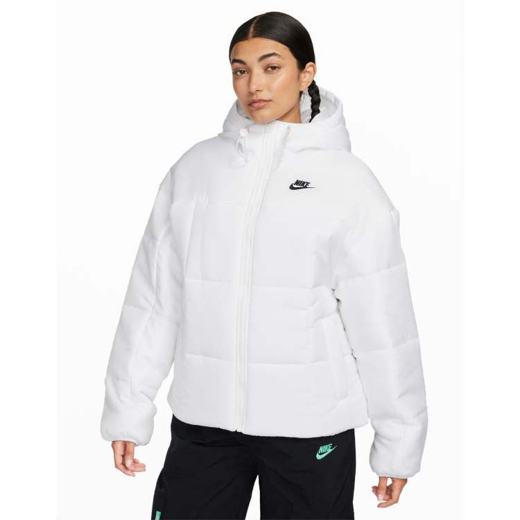 Nike Jacket Womens Large White Down Puffer Swoosh Coat – Proper