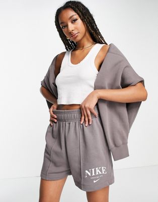 Nike Essential retro drawstring fleece shorts in cave stone grey