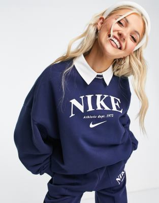 Blue Nike Girls' Trend Fleece Crew Sweatshirt Junior