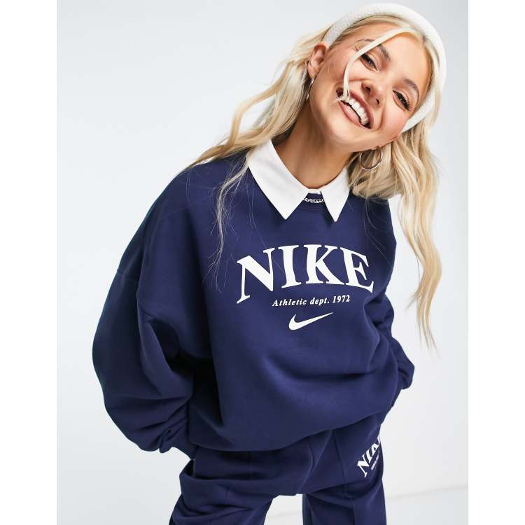 Nike Essential retro fleece crew sweatshirt in midnight navy ASOS