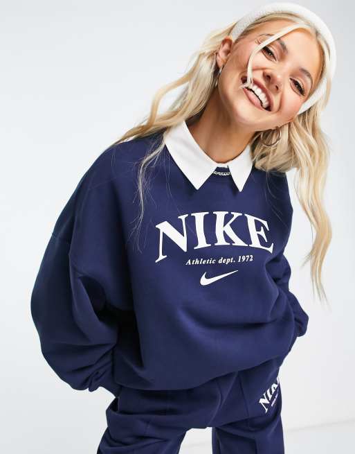 Nike Essential retro fleece crew sweatshirt in midnight navy ASOS