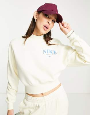 Nike Essential retro fleece cropped high neck sweatshirt in coconut milk - ASOS Price Checker