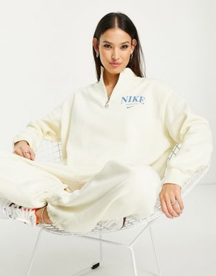 Nike Essential retro fleece quarter zip sweatshirt in coconut milk