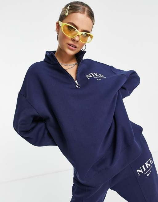 Nike Essential retro fleece quarter zip sweatshirt in midnight navy