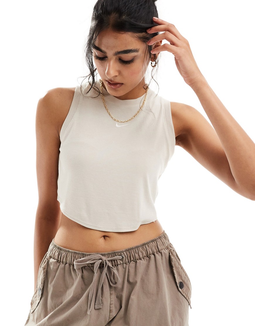 Nike Essential ribbed cropped tank top in beige-Neutral