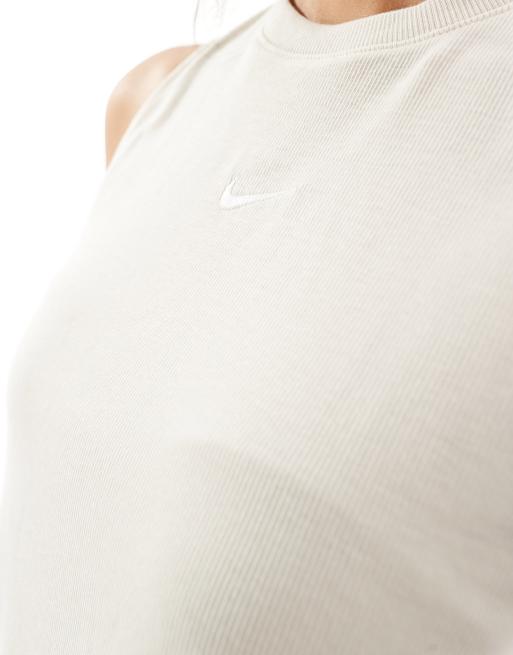 Nike Essential ribbed cropped tank top in beige, 2 of 4