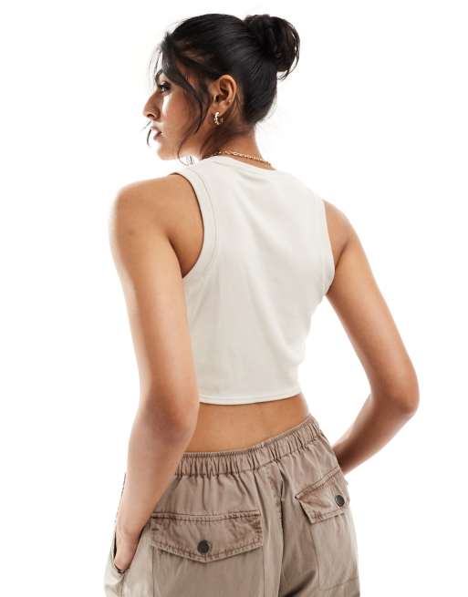 Nike Essential ribbed cropped tank top in beige, 4 of 4