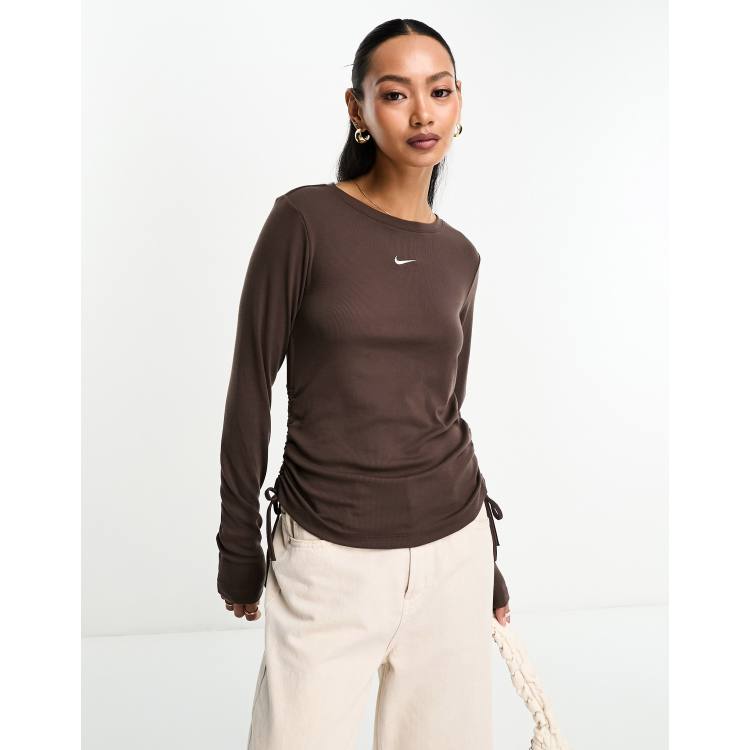 Nike Womens Essential Slim Crop T-Shirt, Baroque Brown / White