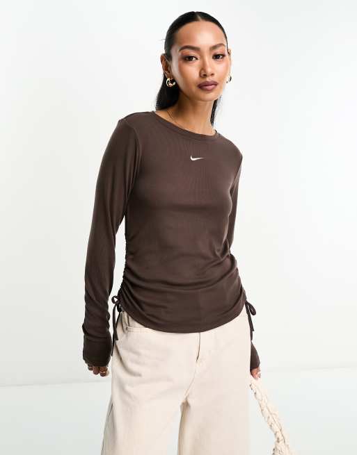 Nike Essential ribbed drawstring long sleeve T-shirt in baroque