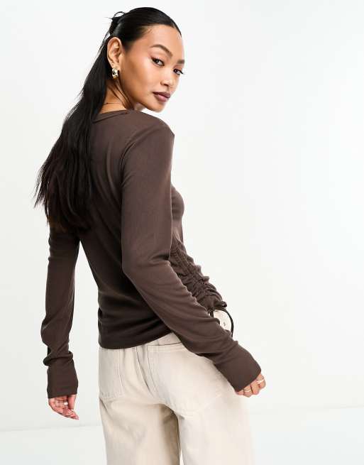Nike Essential ribbed drawstring long sleeve T-shirt in baroque