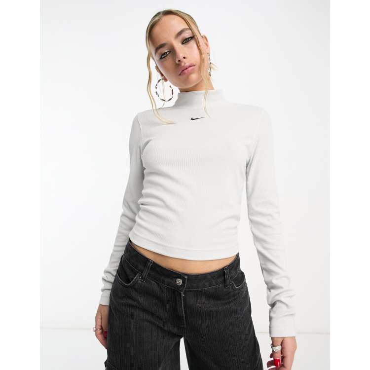 Nike Sportswear Essentials White Long Sleeve Mock Neck Top