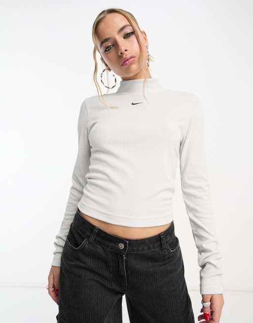 Nike Essential ribbed mock neck long sleeve t shirt in gray ASOS