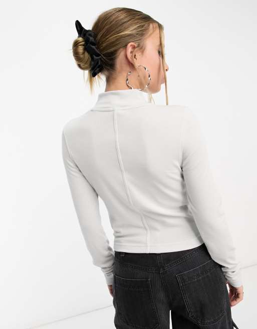 Nike Essential ribbed mock neck long sleeve t-shirt in gray