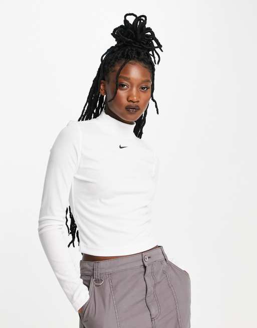 ★★Nike★★ Sportswear Essentials Rib Mock Neck Long Sleeve Nike Essential ribbed mock neck long sleeve t-shirt in white