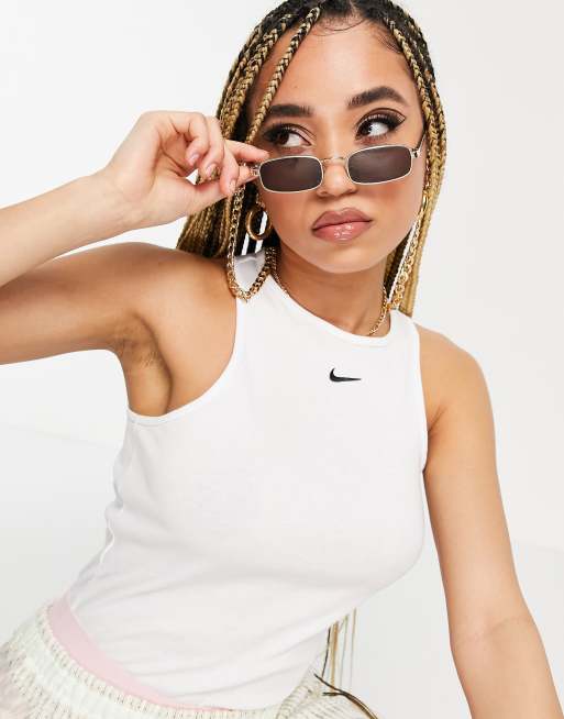 Nike essential ribbed tank top in white | ASOS