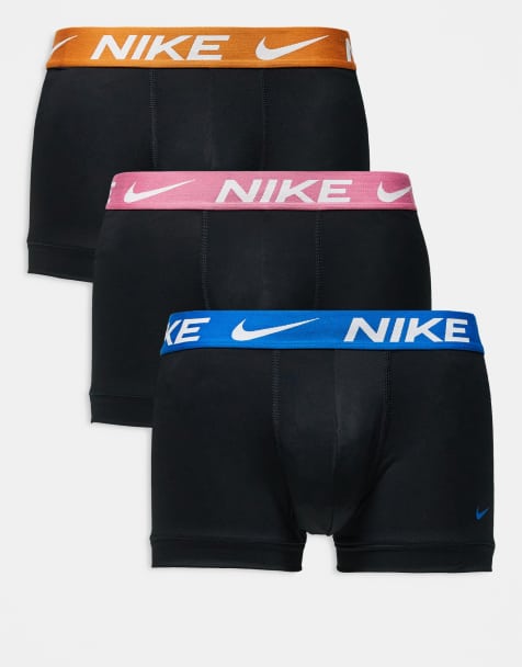 Nike - Essential - Set van 3 boxershorts van microvezel in zwart met blauwe/roze/oranje taillebanden - view 1