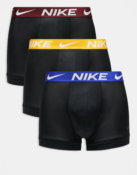 Nike - Essential - Set van 3 boxershorts van microvezel in zwart met gekleurde tailleband in bordeauxrood/ blauw / geel  - view 1