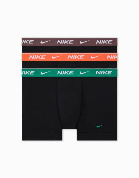 Nike - Essential - Set van 3 katoenen boxershorts in zwart met groene, oranje en bruine taillebanden - view 1