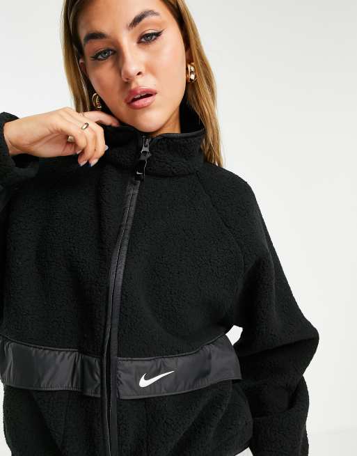 Nike Sport Essentials Sherpa Hoodie With Back Logo in Black for